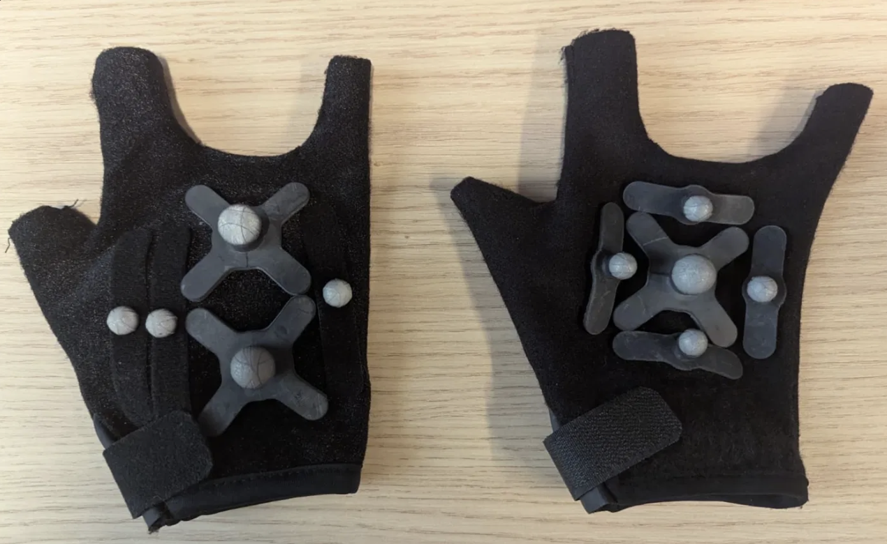 Motion capture gloves with five-marker rigid bodies