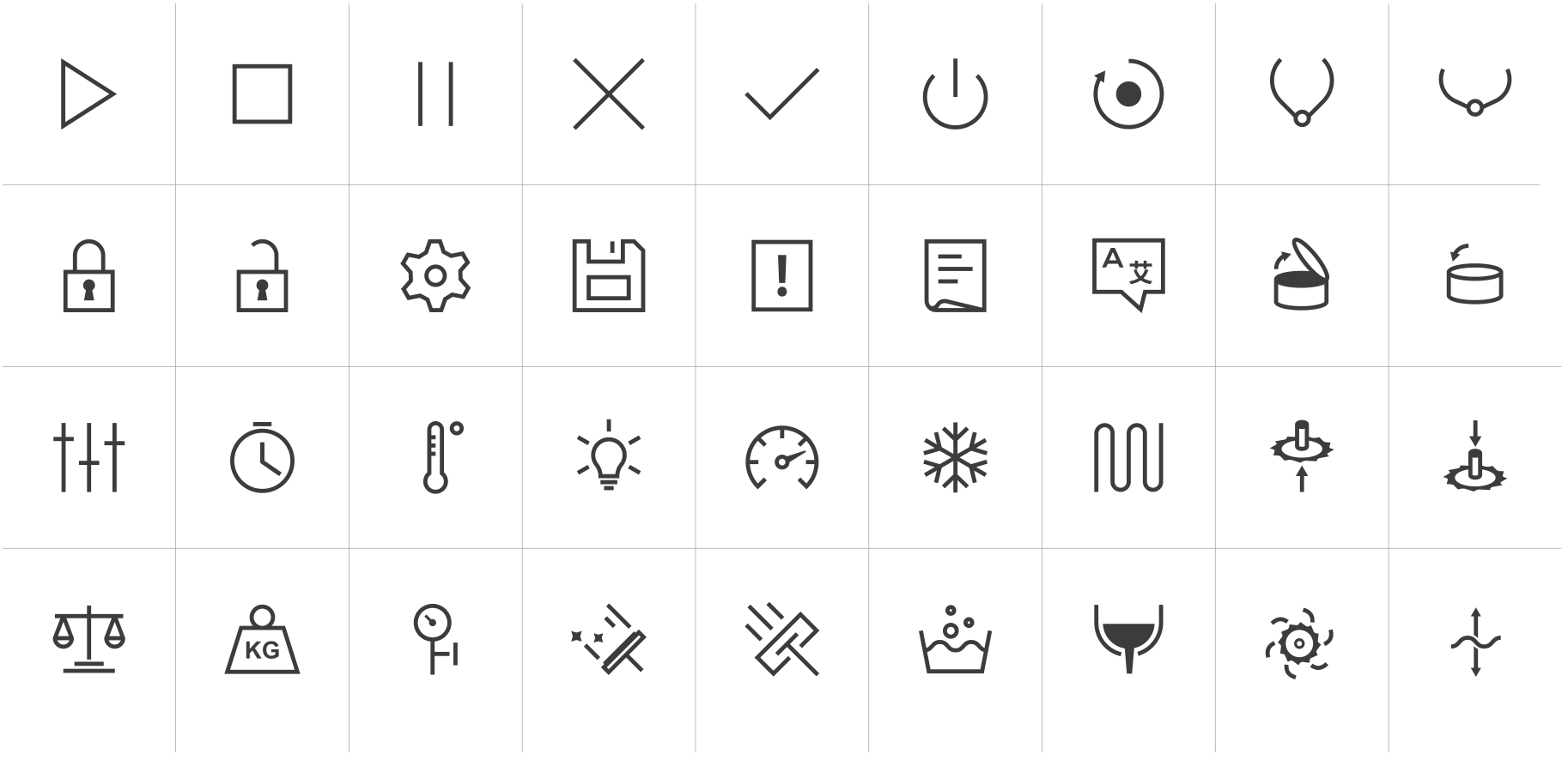 Full Niemann custom iconset — stroke-based icons for all machine functions derived from mechanical components